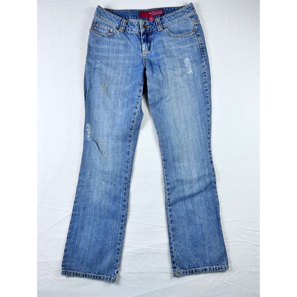 Guess Jeans 81 Womens Size 28 Medium Wash Distressed Bootcut Denim Blue Low Rise
